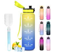 Mujigaga Gourde 1l, Gourde Sport, Facile à Nettoyer, Bouteille avec Verrou de Sécurité, Bouteille d'eau Avec Spazzolare, Bouteille Plastique avec Marqueur de Temps, pour Running, École, Sport, Bureau