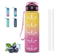 Mujigaga Gourde 1l, Gourde Sport, Verrou de Sécurité, Gourdes Paille, Anti-Fuite, Gourdes Graduée, Marqueur de Temps, Bouteille en Plastique, Bouteille d'eau pour Trekking, Musculation, Escalade