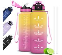 Mujigaga Gourde 1l5, Gourde Sport avec Paille et Graduée, Étanche, Bouteille d'Eau Motivation pour Fitness, Bureau, Voyage