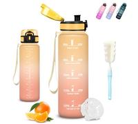 Mujigaga Gourde Sport, Gourde 1l, Anti Fuite, Gourdes Filtrante, Facile à Nettoyer, Gourdes Graduée pour 1 Journee, avec Brosse Éponge, Bouteille d'eau pour École, Camping, Natation, Gym, Triathlon