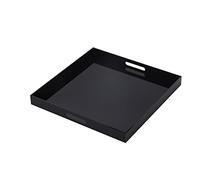 MUKEEN Plateau de service surdimensionné en acrylique noir avec poignées de 50,8 x 50,8 cm - Anti-déversement - Plateau décoratif de comptoir pour ottoman, table de chevet, table d'appoint, majordome