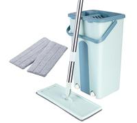 MUL-BOUTIQUE Balai Plat 130cm Et Seau Essoreur, Balai Serpillère à 360° Et Sceau Menage sont Utilisés pour Le Nettoyage Et Le Revêtement De Sol Lisse,2 Serpillères Réutilisables (S2,Vert)