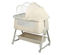 MUL-BOUTIQUE Lit bébé Multifonction Pliable, cododo, Berceau, Hauteur 6 Niveaux, Roues 360°, Filet Anti-moustiques, Rangement (Beige)