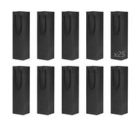 Mulaibdin Lot de 25 Sac Cadeau pour Bouteille, Sac Bouteille Vin Kraft, Emballage Bouteille Vin, Champagne Sacs Carton avec Poignée, Pochette Cadeaux Sacs Bouteilles pour Anniversaire,FêTe,NoëL(Noir)