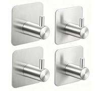 Mulbijeo 4 Pieces Crochets Adhésif, Crochet Mural Acier inoxydable Porte Serviettes, Argent, Patere Salle de Bain, Solide Imperméable, Accroche Torchon Cuisine, Pour Serviettes de Bain, Vêtements