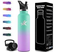 Mulbijeo Bouteille Isotherme 1L, étanche sans BPA, Gourde Isotherme, Double Paroi, Bouteille, 18/8 Acier Inoxydable, Gourde INOX, avec Paille, Bouteille d'eau pour Sport, Randonnée, École, Bureau