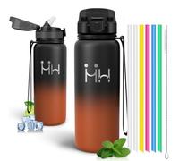Mulbijeo Bouteille Isotherme 750ml, Gourde Inox avec Paille, Bouteille Étanche et Réutilisable, Double Isolation, pour Bureau, Voyage, École, Camping, Noir & Rouge