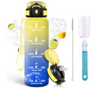 Mulbijeo Gourde 1l, Étanches, Gourde Paille, sans BPA & Réutilisable, Bouteille, Brosse Paille, Brosse Éponge, Motivation Bouteille d'eau, Avec Marqueur de Temps, Gourde Sport pour Gym, Ecole
