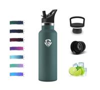 Mulbijeo Gourde Isotherme 500 ML, Réutilisable, Bouteille d'eau Sans BPA, Anti-Fuite, Gourde Inox avec Paille, Isolation sous Vide en Acier Inoxydable à Double Paroi, pour Camping, Écoles, Vert Armée