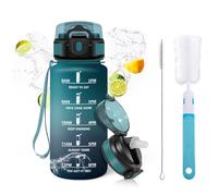 Mulbijeo Gourde Paille 500ml, sans BPA & Étanches, Bouteille, Brosse Paille, Brosse Éponge, Motivation Bouteille d'eau, Avec Marqueur de Temps, Petite Gourde pour Gym, Ecole, Cyclisme