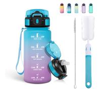 Mulbijeo Gourde Paille 500ml, sans BPA & Étanches, Bouteille, Brosse Paille, Brosse Éponge, Motivation Bouteille d'eau, Avec Marqueur de Temps, Petite Gourde pour Gym, Bleu & violet