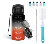 Mulbijeo Gourde Paille 500ml, sans BPA & Étanches, Bouteille, Brosse Paille, Brosse Éponge, Motivation Bouteille d'eau, Avec Marqueur de Temps, Petite Gourde pour Gym, Ecole, Noir & rouge