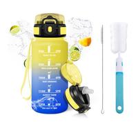 Mulbijeo Gourde Paille 500ml, sans BPA & Étanches, Bouteille, Brosse Paille, Brosse Éponge, Motivation Bouteille d'eau, Avec Marqueur de Temps, Petite Gourde pour Gym, Ecole, Cyclisme
