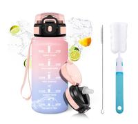 Mulbijeo Gourde Paille 500ml, sans BPA & Étanches, Bouteille, Brosse Paille, Brosse Éponge, Motivation Bouteille d'eau, Avec Marqueur de Temps, Petite Gourde pour Gym, Ecole, Cyclisme