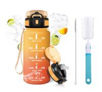 Mulbijeo Gourde Paille 500ml, sans BPA & Étanches, Bouteille, Brosse Paille, Brosse Éponge, Motivation Bouteille d'eau, Avec Marqueur de Temps, Petite Gourde pour Gym, Ecole, Cyclisme