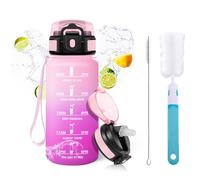 Mulbijeo Gourde Paille 500ml, sans BPA & Étanches, Bouteille, Brosse Paille, Brosse Éponge, Motivation Bouteille d'eau, Avec Marqueur de Temps, Petite Gourde pour Gym, Ecole, Cyclisme