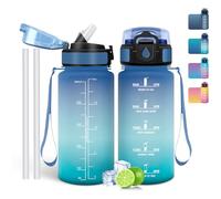 Mulbijeo Gourde Paille,Gourde 500 ml, sans BPA & Étanches, Bouteille, Motivation Bouteille d'eau Bleu et vert clair