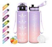 Mulbijeo Gourde Sport, 500ml Étanche & Réutilisable, Gourde Filtrante, Motivation avec Filtre, Bouteille Plastique, pour Gym, École, Bureau, Yoga, Bouteille d'eau, Gourde graduée