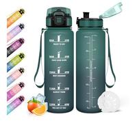 Mulbijeo Gourde Sport, 500ml Étanche & Réutilisable, Gourde Filtrante, Motivation avec Filtre, Bouteille Plastique, pour Gym, École, Bureau, Yoga, Bouteille d'eau, Gourde graduée