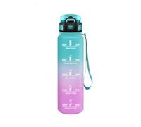 Mulbijeo Gourde Sport, Conception Étanche Gourde 500ml, Avec échelle de Temps, Bouteille, Réutilisable, Légère, Gourde Graduée pour La Course à Pied, Le Vélo, Le Travail, Rose & Cyan