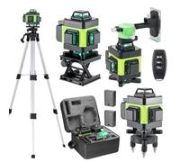 Mulcort Niveau Laser vert 4D 16 lignes,Niveau laser auto-nivelant à 360°,Batterie au lithium rechargeable 2x2400mAh,IP54 étanche à l'eau et à la poussière,Niveaux laser avec télécommande et trépied