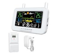 Mulcort Station météo intelligente à écran couleur, thermomètres et hygromètres intérieurs et extérieurs avec sortie USB, horloge météo avec affichage des phases de lune, affichage de la pression