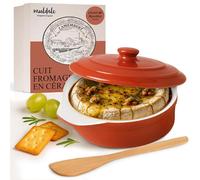 Muldale Plat de cuisson à camembert - Rouge - Plat de cuisson à brie sans plomb avec couvercle - 14 cm - Avec épandeur et boîte