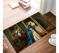 MULERN Paillasson à Femme Miroir Lavable d'intérieur, à Poils Courts, Tapis Style Rétro Victorien Vert foncé, 60x90cm, Pliable Antidérapant, Idéal pour Porte d'entrée Cuisine Patio