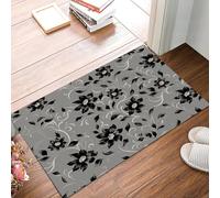 MULERN Paillasson à Vignes De Fleurs Lavable d'intérieur, à Poils Courts, Tapis Style Luxe Minimaliste Gris, 80x120cm, Pliable Antidérapant, Idéal pour Porte d'entrée Cuisine Patio