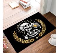 MULERN Paillasson Chope De Bière en Forme De Crâne Lavable pour l'intérieur - Tapis Poils Courts Rétro Américain, Antidérapant Pliable Paillasson pour Porte Entrée Salle de Bain Couloir, 40x60cm