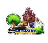 Mulhouse Grand Est France Aimant de réfrigérateur en bois 3D monuments de voyage souvenir décoration fait main -2886