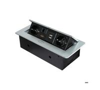 Emuca - Bloc multiprise escamotable pour encastrer au bureau, bloc multiprise plan de travail (prise EU type F, USB, RJ45 et HDMI), 265x120mm, gris métallisé