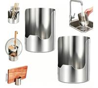 Multi-Functional Kitchen Utensil Holder, Stainless Steel Utensil Holder & Pot Lid Organizer, for Countertop, Space-Saving Vertical Storage Rack for Ladle, Tongs, Spatula, Cutting Board，2pc