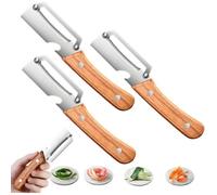 Multi-Functional Stainless Steel Vegetable Peeler with Wooden Handle for Apples Carrots Cucumbers, 3-Pack