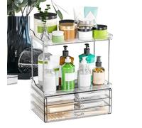 Multi Purpose Drawers Toiletry Storage | Bathroom Countertop Organizer | 2-Tier Skincare Organizer Beauty Holder Brushes Makeup Cosmetic Perfume Supplies For Vanity Kitchen Lipstick Skincare