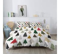 Multicolore Chaude et Légère Toutes Saisons Couette Matelassée, Dessin Animé Scandinave Lavable Couette sans Housse avec 2 Taies d'oreiller, Sapin Pois Douce Réversible Imprimés Couettes, 135 x 200 cm