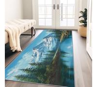 Multicolore Tapis Couloir Long 80 x 180 cm pour Salon, Chambre, Beau Paysage Montagnes Enneigees Lacs Foret Tapis Cuisine Entrée Interieur, Tapis de Passage Antiderapant Doux Facile à Nettoyer
