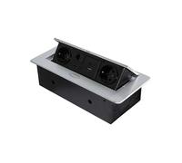 Emuca - Bloc multiprise escamotable pour encastrer au Bureau, Bloc multiprise Plan de Travail (Prise EU Type F, USB A+C, RJ45 et HDMI), 265x120mm, Peint en Aluminium Gris Métallisé