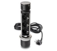 Multiconnecteur Vertikal Push 60 - diamètre 60 mm - 3 prises de type Schuko - 1 USB de type A - 1 USB de type C - Acier et plastique - Acier inoxydable