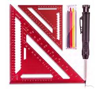 Multifonctionnel Équerre Menuisier, Manillefu 2 pièces 180 mm et 300 mm & Rapporteur d'angle 0-90° avec crayon de construction, équerre combinée en alliage d'aluminium pour bricolage,travail du bois