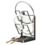 Multifonctionnel Range Couvercle, 18,2x13,6x22,5cm Support Rangement Couvercle Casserole Avec Porte-cuillères, PP, Acier Au Carbone, Résistant À L'huile Températures Élevées, Facile À Nettoyer