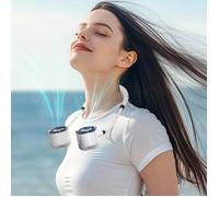 Multifunctional rechargeable neck fan with LED display, portable for work and life, mode 4.