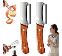 Multifunctional Vegetable Peeler, 2 in 1 Zero Snag Wooden Peeler with Bottle Opener, Stainless Steel Peeler Knife for Kitchen, Ergonomic Multi Function Peeler for Potato, Apple and Carrot (2Pcs)