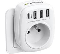 Multiple Mains Socket, Power Strip Charger with 1 AC Output, 1 USB C and 3 USB Ports, Electric Wall Compatible with iPhone/iPad, Ideal for Bedroom Home Office 4000 W