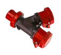 Multiplicateur adaptateur triphasé de prise industrielle CEE 380 V 400 V 4 pôles 3P+T à 2 prises industrielles 380 V 400 V 4 pôles 3P+T, 16 A, IP67, utilisation extérieure, rouge