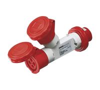 Multiplicateur Mobile 2 Sorties IP67 1 Prise 16A 2 Prises 3P+N+T 400V Rouge