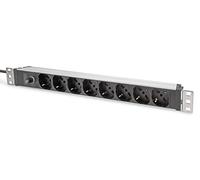 Digitus DN-95410-IT : Bloc Multiprise 8 Prises Type L 1U 19" avec Profil Aluminium, Fusible, Câble 2m IEC C14, 230V/10A