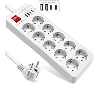 Multiprise 10 Prises avec Interrupteur, Multiprise Parafoudre et Surtension | Bloc Prise Multiple avec 4 USB Chargeur, Protection Enfant, Rallonge Electrique 1,5m, pour Chambre Bureau Appartement, Blanc