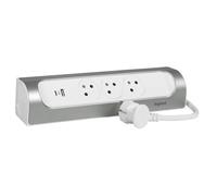 Multiprise 3 prises 2 p?les+terre + 1 x USB-A + 1 x USB-C Legrand blanc et aluminium 1 m