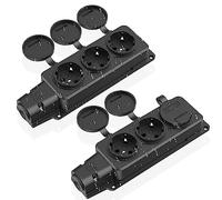 Multiprise 3 Prises, Prise Extérieure étanche IP54, Prises de Contact de Protection avec Couvercle Rabattable, Multiprise pour Extérieur, 230 V/16 A Max. 3500 W, Prise Extérieure pour Jardin, Cuisine